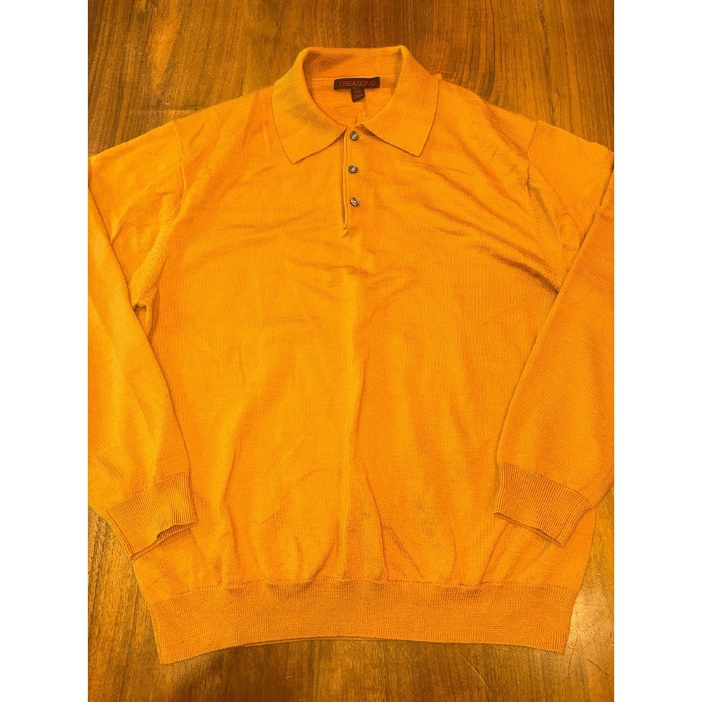 Men's Wool Blend Button Polo Mustard 1/4 Sweater Vintage Linea Uomo XXL